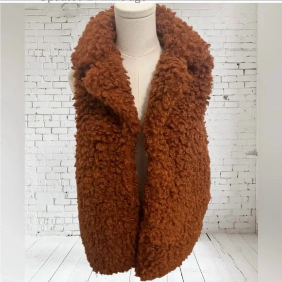 INC Rust Faux Fur Vest S/M NWOT | Cozy Plush Texture Fall Layering Statement - Picture 2 of 4
